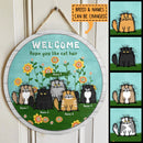 Welcome Hope You Like Cat Hair - Fluffy Cats and  Flowers - Personalized Cat Door Sign