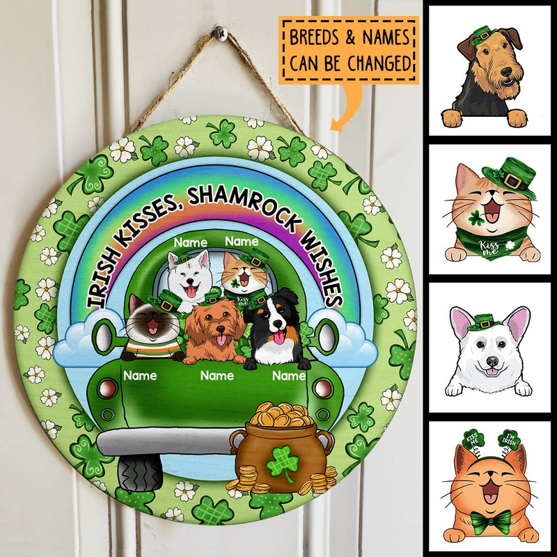 Irish Kisses Shamrock Wishes, St. Patrick's Day Theme, Pets On The Green Car,  Personalized Dog & Cat Door Sign