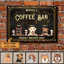Coffee Bar Freshly Brewed Daily, Vintage Sign, Dog & Beverage, Personalized Dog Breeds Metal Sign