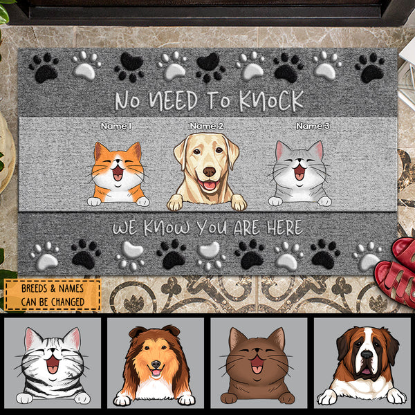 No Need To Knock I Know You Are Here, Black And White Pawprints, Personalized Dog & Cat Doormat, Pet Lovers Gifts