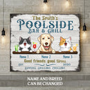 Personalized Dog & Cat Landscape Canvas, Gifts For Pet Lovers, Poolside Bar & Grill Sipping Grilling Chilling