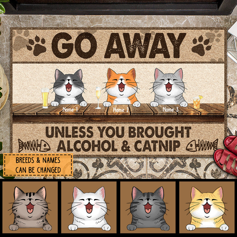 Go Away Unless You Brought Alcohol & Catnip, Pawprints & Fish Bone Doormat, Personalized Cat Breeds Doormat