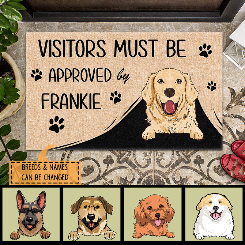 Visitors Must Be Approved By My Dog, Dog Peeking From Curtain, Personalized Dog Breed Doormat, Gifts For Dog Lovers