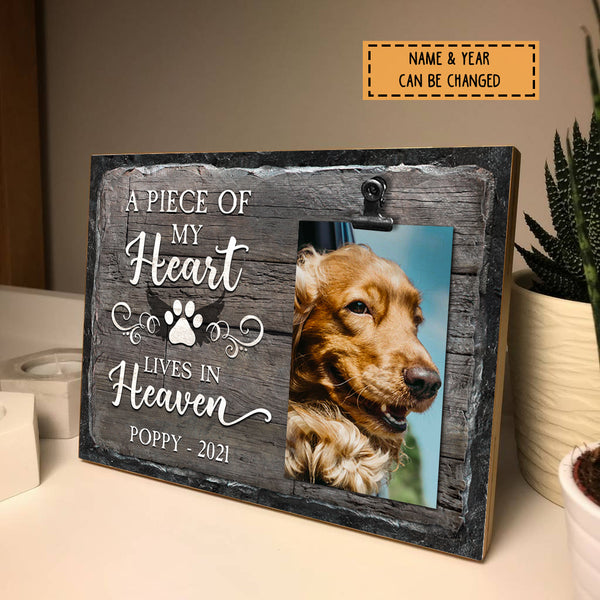 A Piece Of My Heart Lives In Heaven, Pet Memorial Keepsake, Personalized Pet Name Photo Clip Frame, Pet Loss Gifts