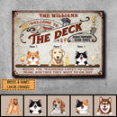 Welcome To The Deck, Red Sign, Personalized Dog & Cat Metal Sign, Gifts For Pet Lovers, Outdoor Decor