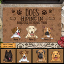 Dogs Hiding In Bushes Behind You, Brown Pawprints, Personalized Dog Breeds Doormat, Gifts For Dog Lovers, Home Decor