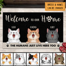 Welcome To My Home The Humans Just Live Here Too, Black Doormat, Personalized Cat Breeds Doormat, Cat Lovers Gifts