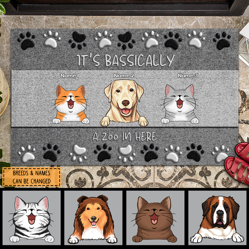 It's Bassically A Zoo In Here, Black And White Pawprints, Personalized Dog & Cat Doormat, Pet Lovers Gifts, Home Decor