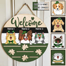 St. Patrick's Day Welcome Door Signs, Gifts For Pet Lovers, Shamrock Personalized Wood Sign