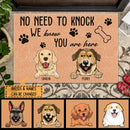 No Need To Knock We Know You Are Here, Warning Doormat, Custom Background Color, Personalized Dog Breeds Doormat