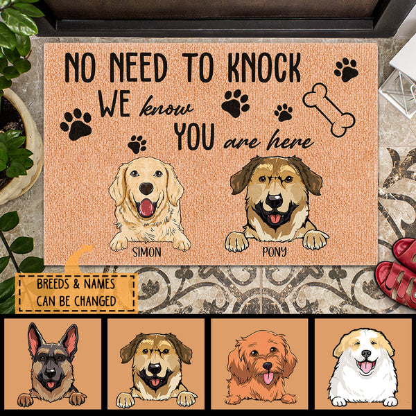 No Need To Knock We Know You Are Here, Warning Doormat, Custom Background Color, Personalized Dog Breeds Doormat