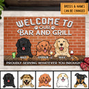 Welcome To Our Bar And Grill, Brick Wall Doormat, Personalized Dog Breeds Doormat, Home Decor, Gifts For Dog Lovers