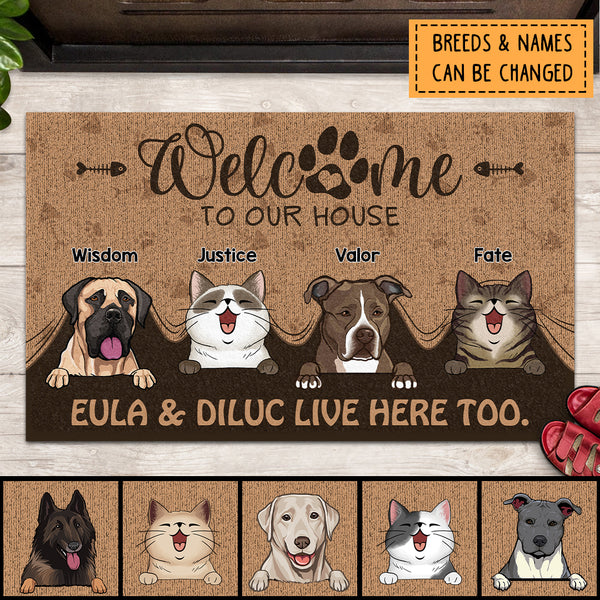 Welcome To Our House The Humans Live Here Too, Welcome Doormat, Personalized Dog & Cat Doormat, Gifts For Pet Lovers