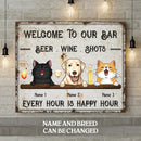 Welcome To Our Bar Beer Wine Shots, Welcome Sign, Personalized Dog & Cat Canvas, Home Wall Decor, Pet Lovers Gifts