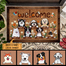 Welcome, Dog With Flowers Doormat, Personalized Dog Breeds Doormat, Home Decor, Gifts For Dog Lovers