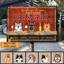 Welcome To Our Backyard Bar & Grill, Diamond Wall, Personalized Dog & Cat Metal Sign, Gifts For Pet Lovers