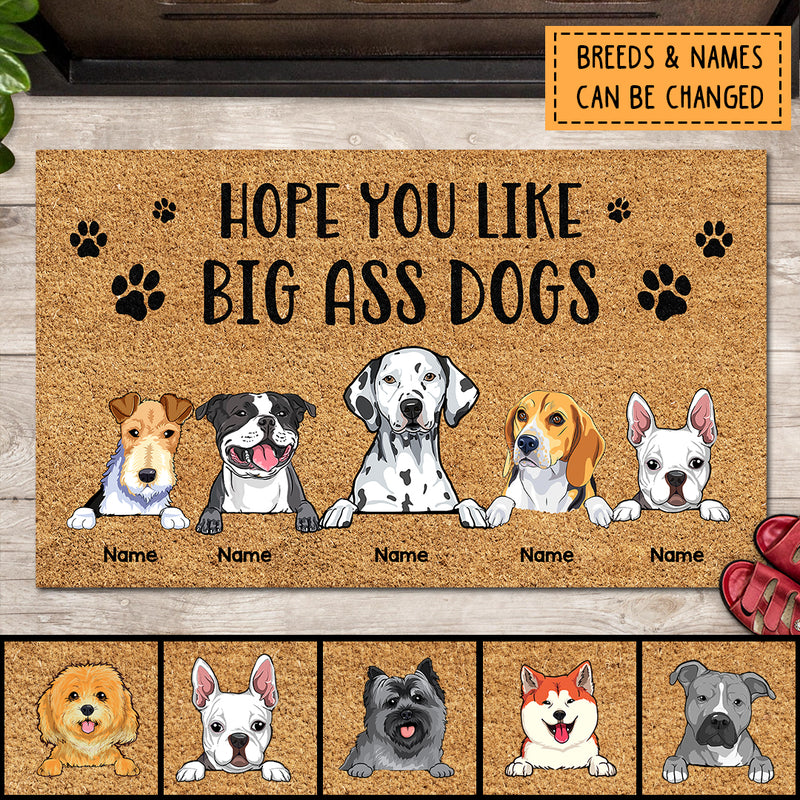 Hope You Like Big Ass Dogs, Black Pawprints Doormat, Personalized Dog Breeds Doormat, Home Decor, Gifts For Dog Lovers