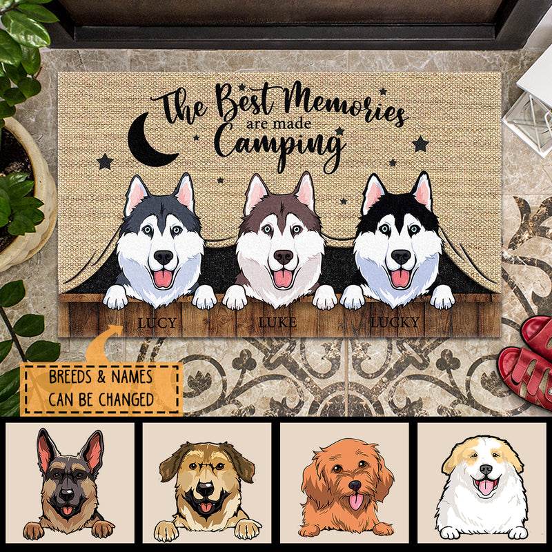 Personalized Dog Breeds Doormat, Gifts For Dog Lovers, The Best Memories Are Made Camping Dog Peeking From Curtain