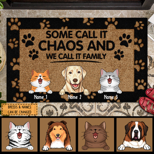 Some Call It Chaos And We Call It Family, Black Doormat, Personalized Dog & Cat Doormat, Home Decor, Pet Lovers Gifts