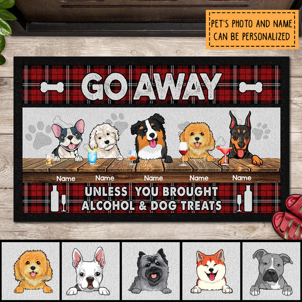 Go Away Unless You Brought Alcohol & Dog Treats, Plaid Doormat, Personalized Dog Breeds Doormat, Dog Lovers Gifts