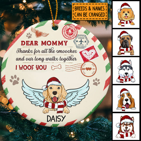 I Woof You, Dog Memorial Bauble, Personalized Dog Breeds Circle Ceramic Ornament, Xmas Gifts For Loss Of Dog