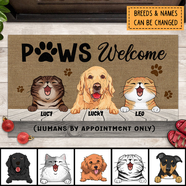 Paws Welcome Humans By Appointment Only, Pawprints Doormat, Personalized Dog & Cat Doormat, Gifts For Pet Lovers