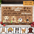 Go Away Protective Dog Lives Here, Warning Doormat, Dog & Beverage, Personalized Dog Breeds Doormat