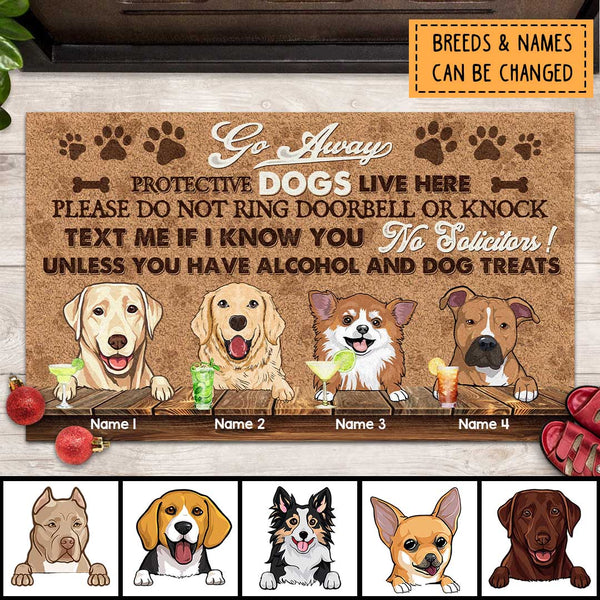 Go Away Protective Dog Lives Here, Warning Doormat, Dog & Beverage, Personalized Dog Breeds Doormat