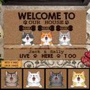 Welcome To Our House The Humans Live Here Too, Pawprint & Bone Doormat, Personalized Cat Breeds Doormat