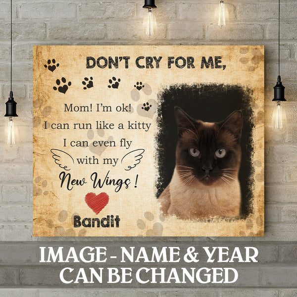 Don't Cry For Me, Cat Memorial, Personalized Cat Photo & Name Canvas, Gifts For Loss Of Cat, Sympathy Gifts