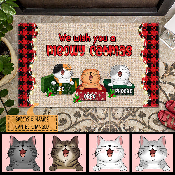 Personalized Cat Breeds Doormat, Gifts For Cat Lovers, We Wish You A Meowy Catmas Christmas Doormat, Xmas Home Decor