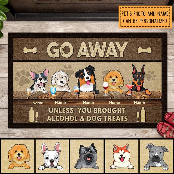 Go Away Unless You Brought Alcohol & Dog Treats, Brown Doormat, Personalized Dog Breeds Doormat, Dog Lovers Gifts