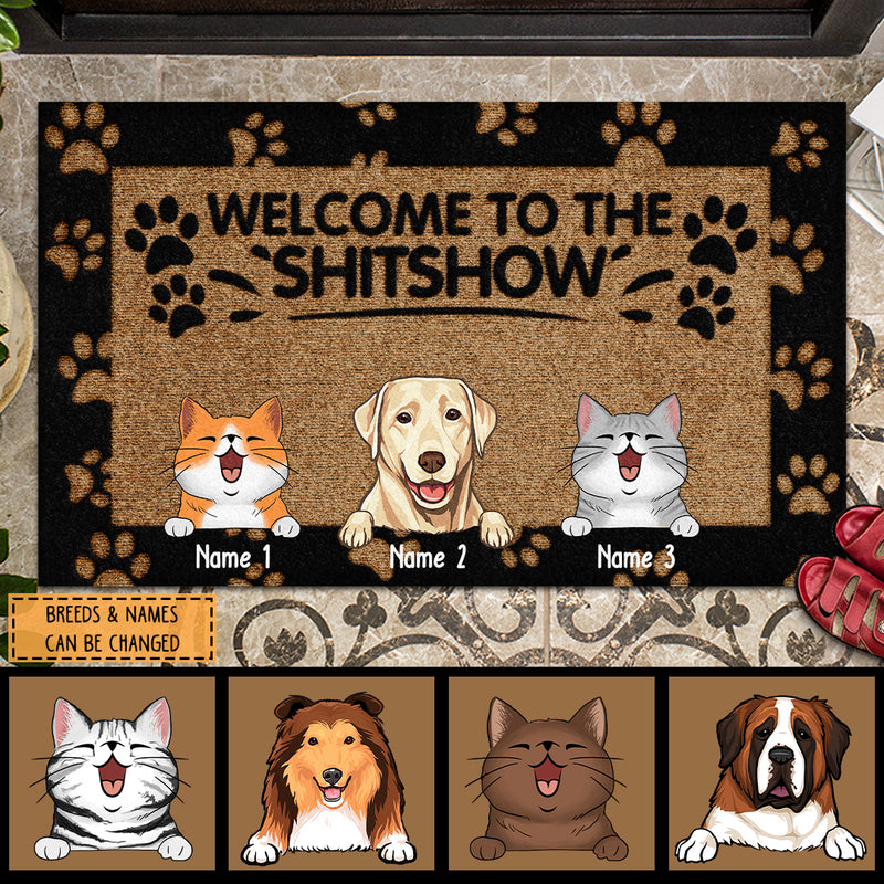 Welcome To The Shitshow, Black Doormat, Personalized Dog & Cat Doormat, Home Decor, Pet Lovers Gifts