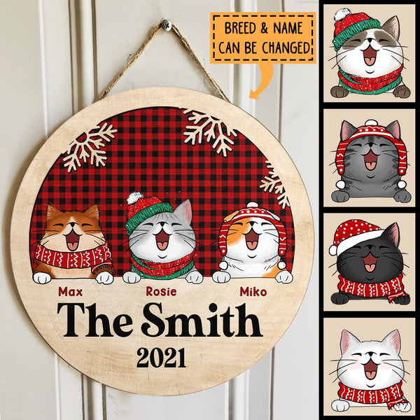 Christmas Cat Door Hanger, Buffalo Plaid Sign, Personalized Cat Breed Door Sign, Xmas Front Door Decor, Cat Lovers Gifts