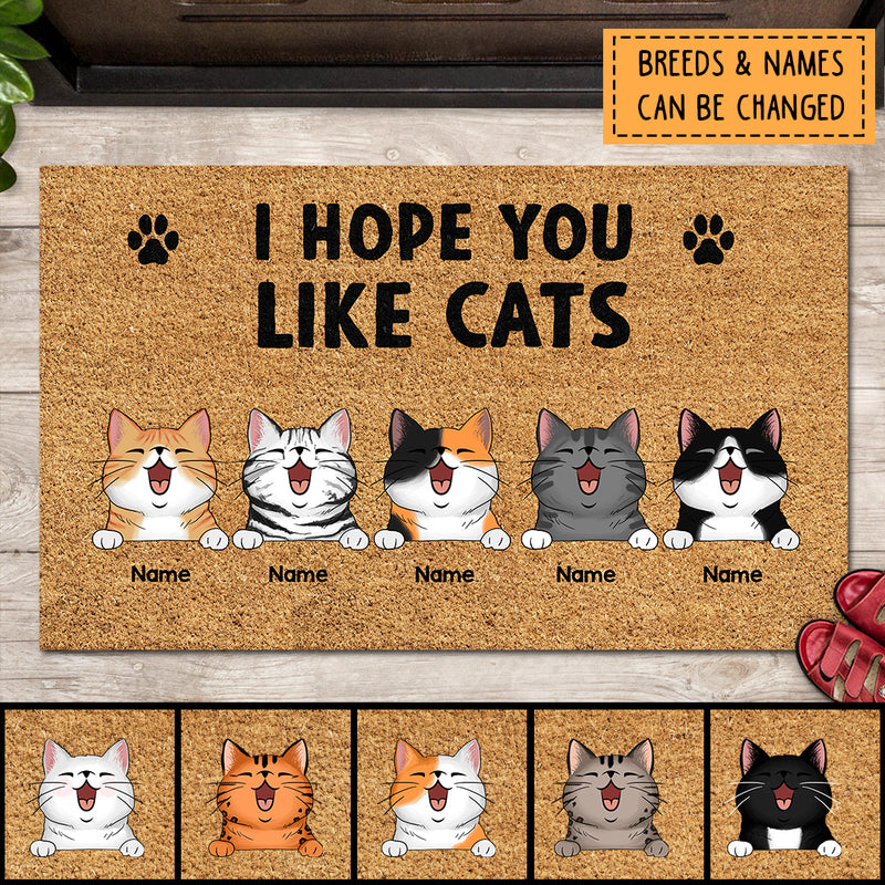 I Hope You Like Cats, Black Pawprints Doormat, Personalized Cat Breeds Doormat, Home Decor, Gifts For Cat Lovers