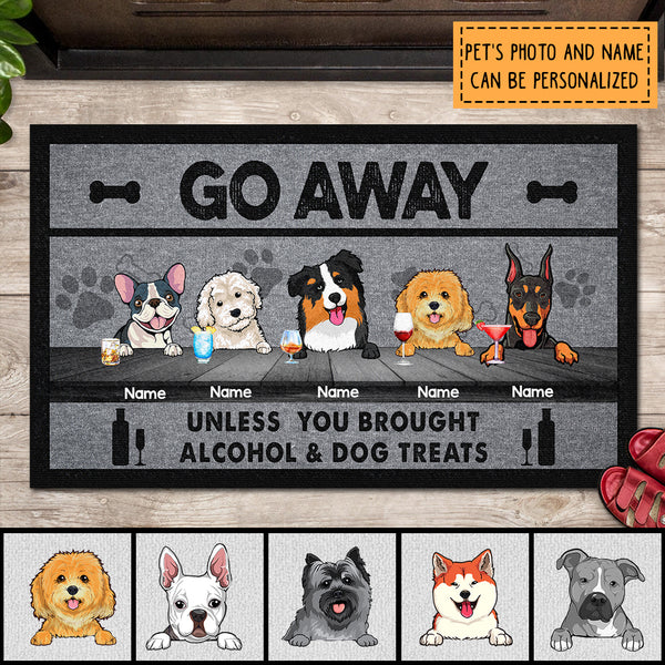 Go Away Unless You Brought Alcohol & Dog Treats, Dog & Beverage, Personalized Dog Breeds Doormat, Dog Lovers Gifts