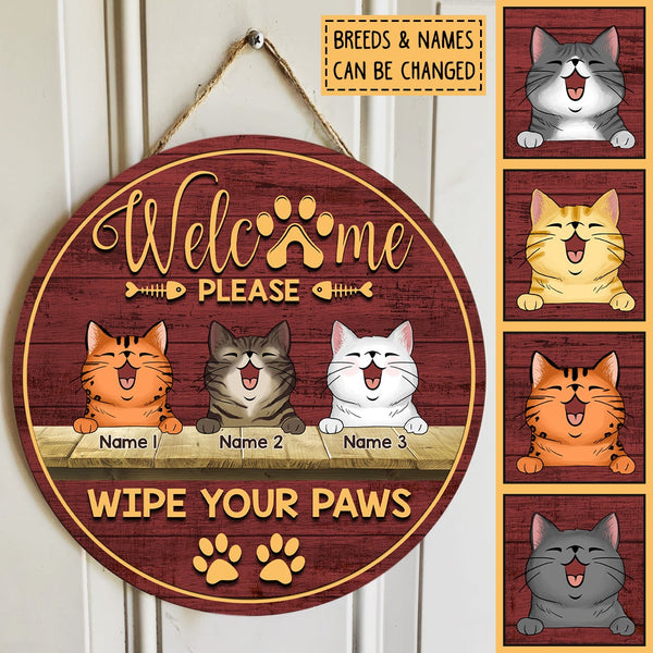 Welcome Please Wipe Your Paws, Wooden Door Hanger, Personalized Cat Breed Door Sign, Cat Lovers Gifts, Front Door Decor