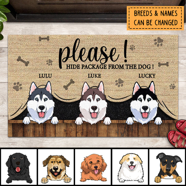 Please Hide Package From The Dogs, Dog Peeking From Curtain, Personalized Dog breeds Doormat, Gifts For Dog Lovers