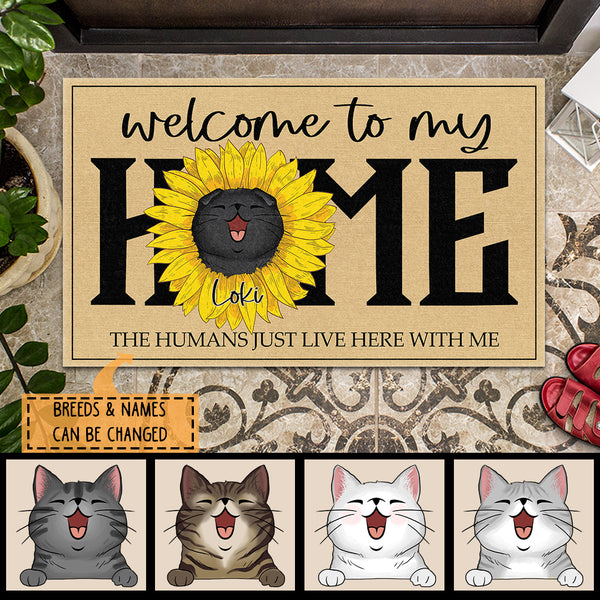 Personalized Cat Breeds Doormat, Gifts For Cat Lovers, Welcome To My Home Sunflower Wreath Doormat