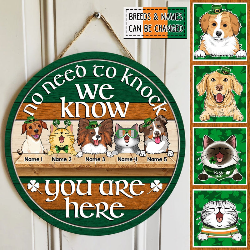 No Need To Knock I Know You Are Here, Shamrock Sign, Personalized Dog & Cat Door Sign, St. Patrick Day Front Door Decor