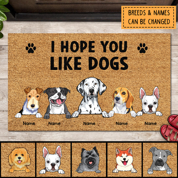 I Hope You Like Dogs, Black Pawprints Doormat, Personalized Dog Breeds Doormat, Home Decor, Gifts For Dog Lovers