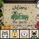Welcome, Green & Yellow Shamrock, Personalized Cat Breeds Doormat, St. Patrick Day Home Decor, Gifts For Cat Lovers