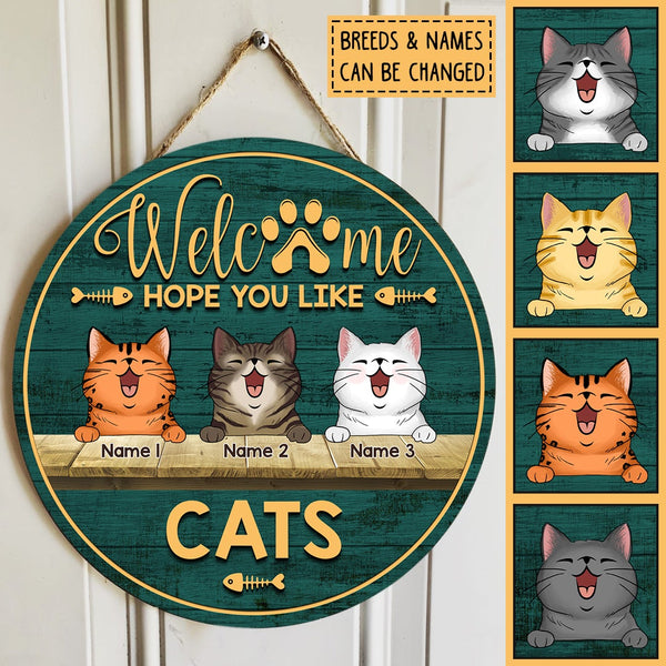 Welcome Hope You Like Cats, Wooden Door Hanger, Personalized Cat Breed Door Sign, Cat Lovers Gifts, Front Door Decor