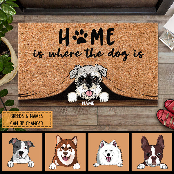 Home Is Where The Dogs Are, Dog Peeking From Curtain, Personalized Dog Breeds Doormat, Home Decor