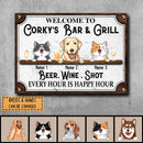 Metal Backyard Bar & Grill Sign, Gifts For Pet Lovers, Beer Wine Shots Every Hour Is Happy Hour Vintage Signs