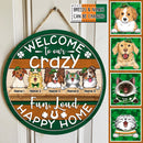 Welcome To Our Happy Home, Shamrock Door Hanger, Personalized Dog & Cat Door Sign, St. Patrick Day Front Door Decor