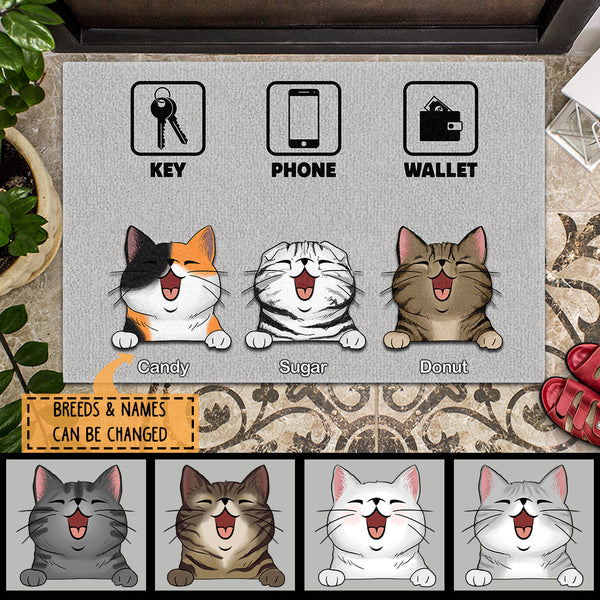 Key Phone Wallet And Cats, Necessary Things Doormat, Personalized Cat Breeds Doormat, Gifts For Cat Lovers
