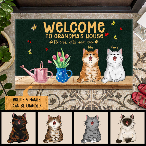 Personalized Cat Breeds Doormat, Gifts For Cat Lovers, Welcome To My Home Flower Cats And Love Doormat