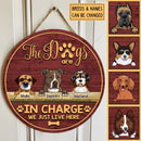 The Dog Is In Charge We Just Live Here, Wooden Door Hanger, Personalized Dog Breed Door Sign, Dog Lovers Gifts