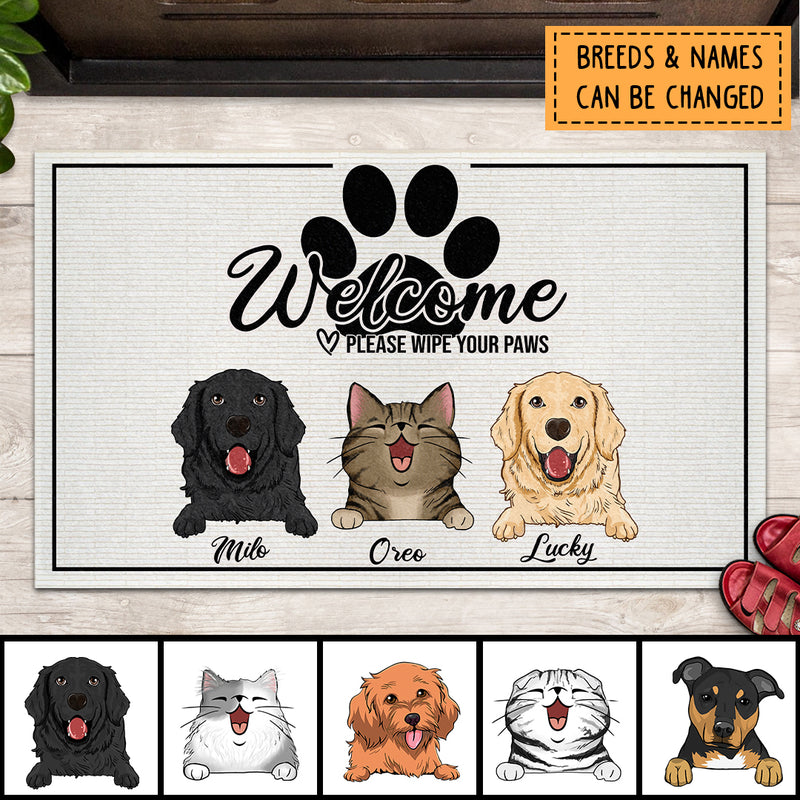 Please Wipe Your Paws, Black & White Doormat, Personalized Dog & Cat Doormat, Gifts For Pet Lovers
